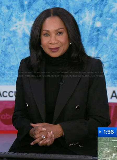 Sandra Bookman’s black double breasted blazer on Good Morning America