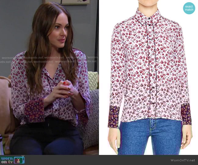 Sandro Lolita Floral-Print Silk Shirt worn by Stephanie Johnson (Abigail Klein) on Days of our Lives