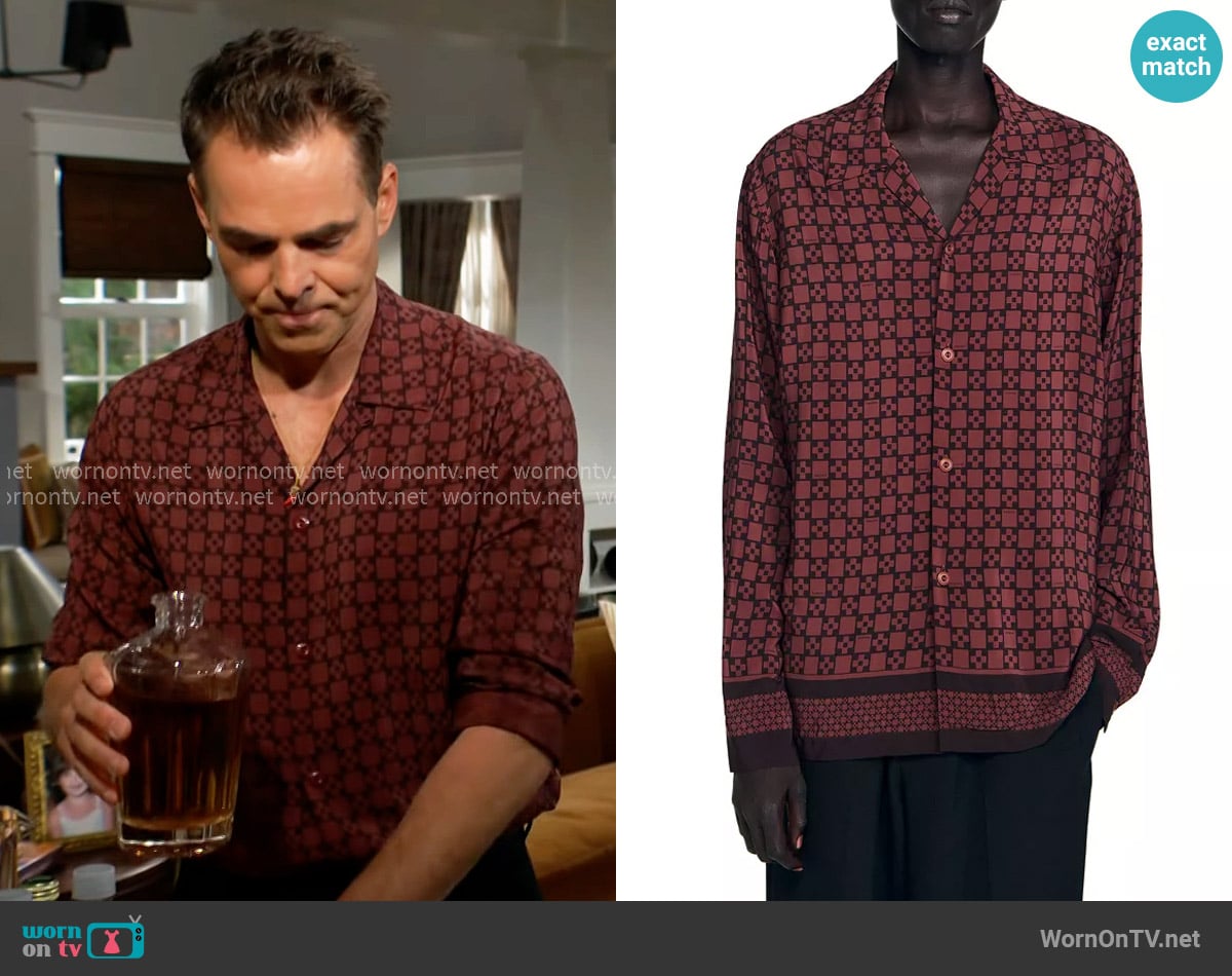Billy’s red tile print shirt on The Young and the Restless