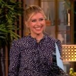 Sara Eisen’s blue navy spotted tie neck blouse on The View