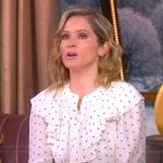 Sara's white printed ruffle blouse on The View