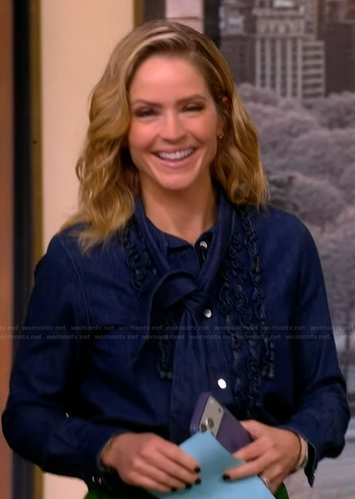 Sara’s denim ruffle shirt and skirt on The View