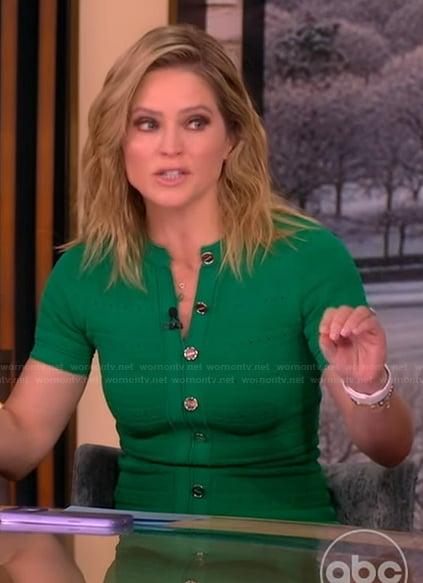 Sara's green tweed button front dress on The View