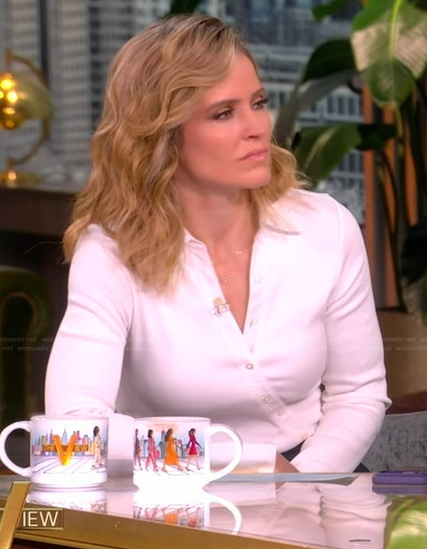Sara’s white asymmetric button top on The View