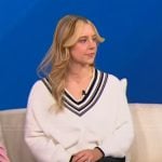 Savannah’s white varsity sweater on Tamron Hall Show