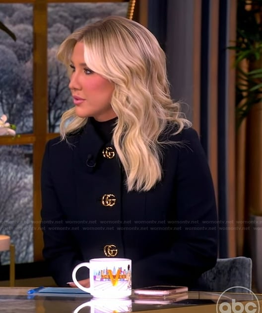 Savannah Chrisley’s black GG logo jacket and skirt on The View
