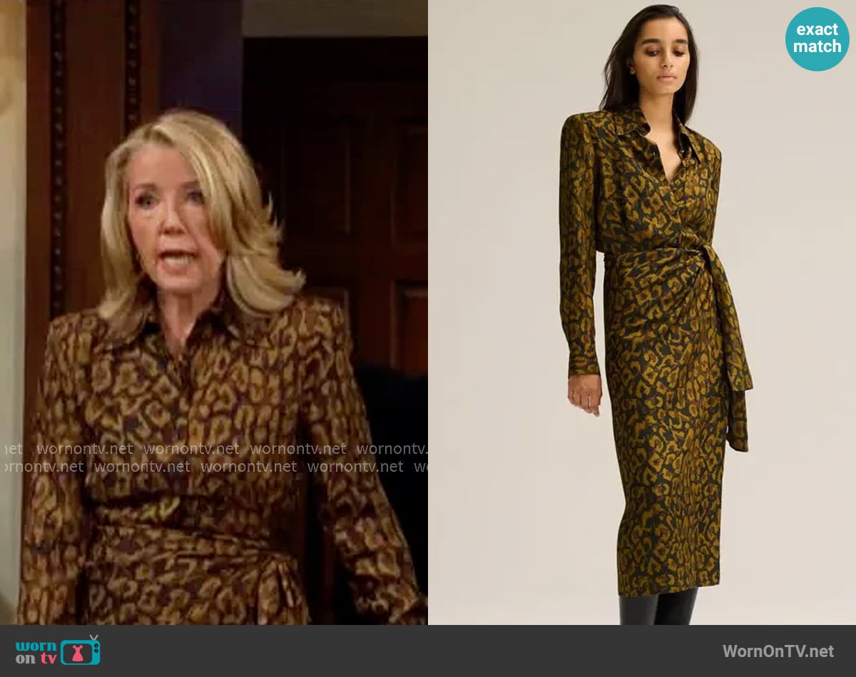 Scanlan Theodore Silk jacquard animal print dress worn by Nikki Reed Newman (Melody Thomas-Scott) on The Young and the Restless