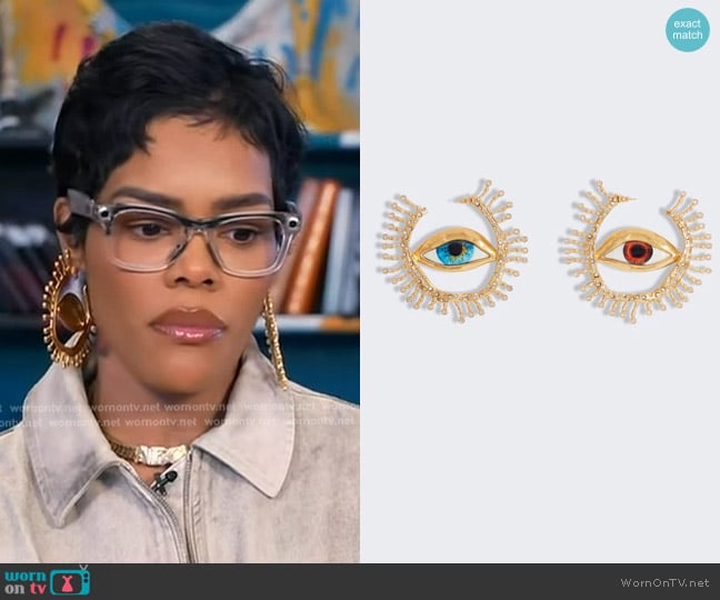 Schiaparelli Eyes Hoop Earrings worn by Teyana Taylor on Good Morning America