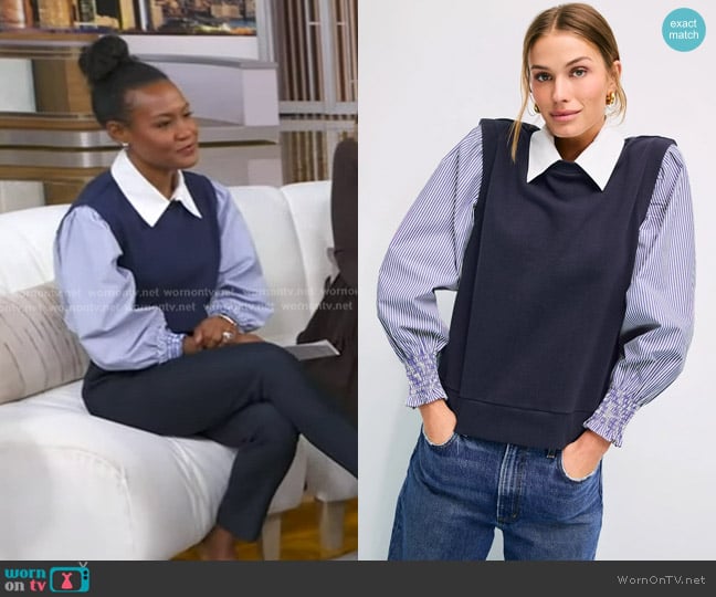 Sea Layered Sweater Vest Top worn by Janai Norman on Good Morning America
