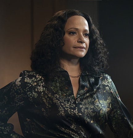 Selena’s black floral shirt on High Potential