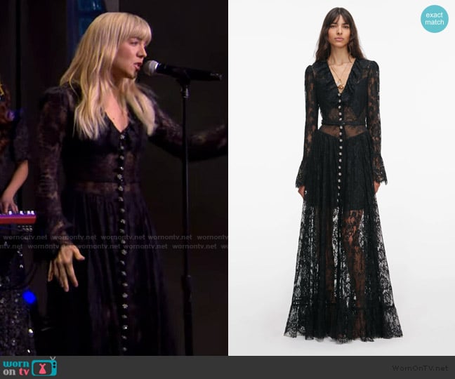 Self Portrait Black Lace Ruffle Maxi Dress worn by Kimberly Perry on Live with Kelly and Mark