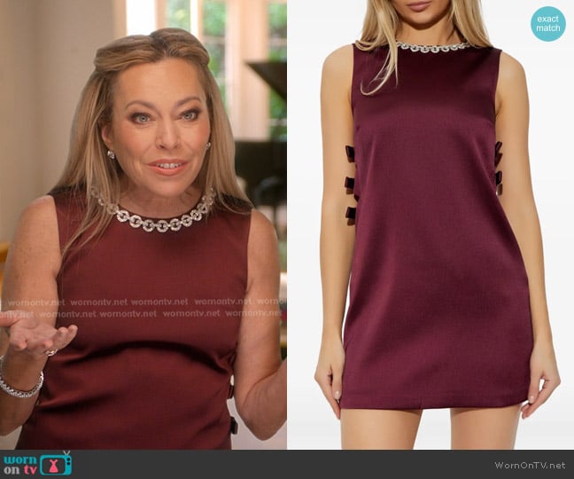 Self Portrait Satin Cut Out Mini Dress in Burgundy worn by Sutton Stracke on The Real Housewives of Beverly Hills