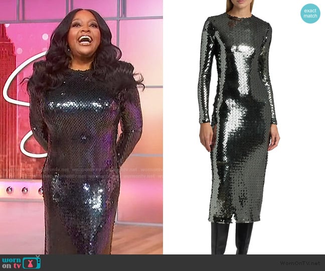 Sergio Hudson Sequined Long-Sleeve Body-Con Midi-Dress worn by Sherri Shepherd on Sherri