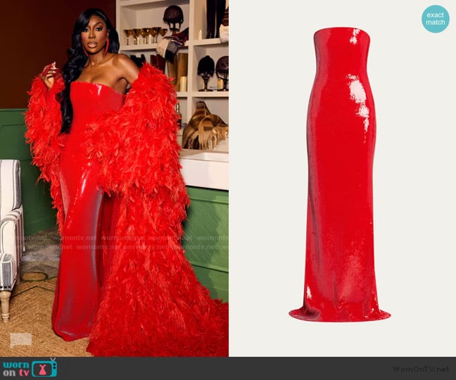 Sergio Hudson Strapless Sequined Gown worn by Wendy Osefo on The Real Housewives of Potomac