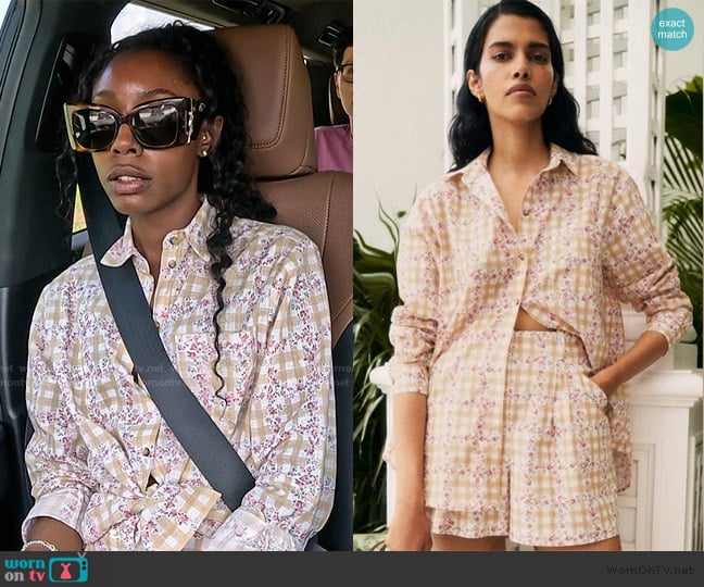 Sezane  Gingham Floral Beige Max and Tommaso worn by Venita Aspen on Southern Charm