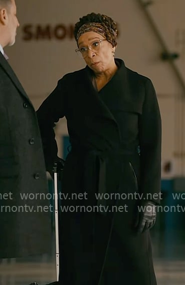 Sharon's black wrap coat on Chicago Med