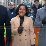 Sheinelle’s beige shawl collar double breasted coat on Today