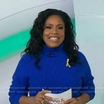 Sheinelle's blue turtleneck sweater and denim pleated skirt on Today