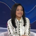 Sheinelle’s white and green print tie neck blouse on Today