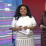 Sheinelle’s white short sleeve sweater and striped skirt on Today