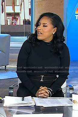 Sheinelle’s black colorblock belted dress on Today