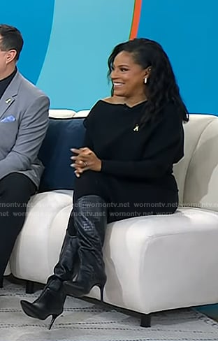 Sheinelle’s black crocodile boots on Today