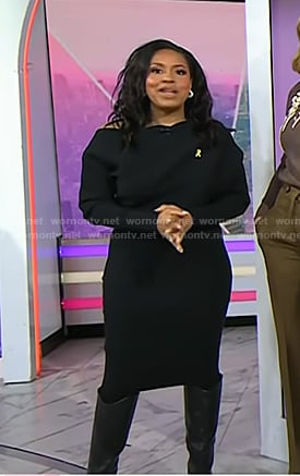 Sheinelle’s black off-shoulder sweater dress on Today