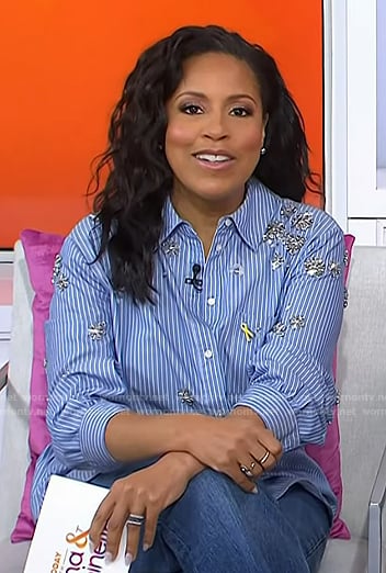 Sheinelle’s blue striped embellished shirt on Today