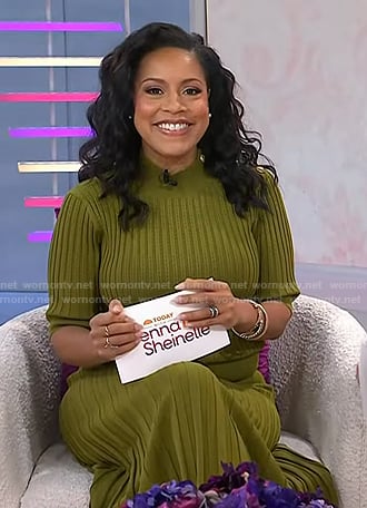 Sheinelle’s green button-shoulder ribbed dress on Today