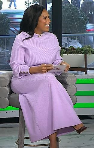 Sheinelle’s lavender ribbed sweater and knit skirt on Today