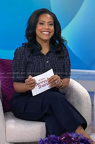 Sheinelle’s navy plaid polo top and cargo pants on Today