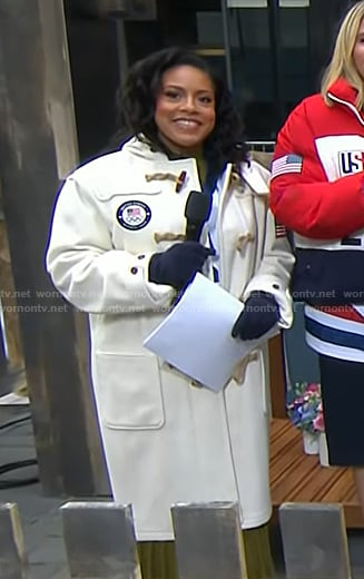 Sheinelle’s white toggle coat on Today