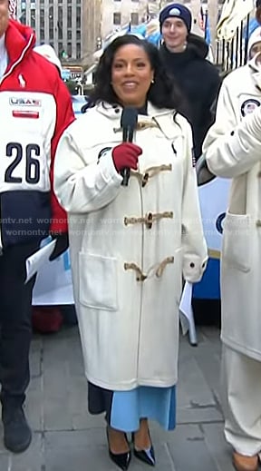 Sheinelle's white toggle coat on Today