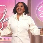 Sherri’s ivory denim jumpsuit on Sherri