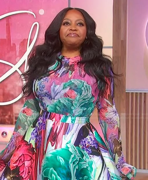 Sherri’s floral print top and skirt on Sherri