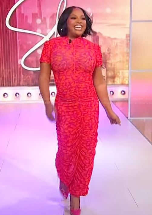 Sherri's printed ruched maxi dress on Sherri