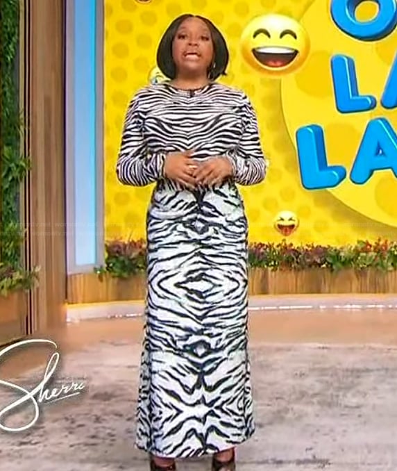 Sherri’s white zebra stripe skirt on Sherri