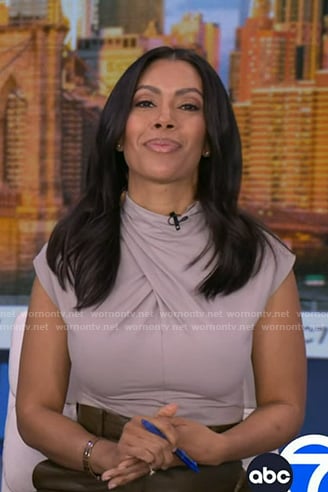 Shirleen’s grey twist neck top on Good Morning America
