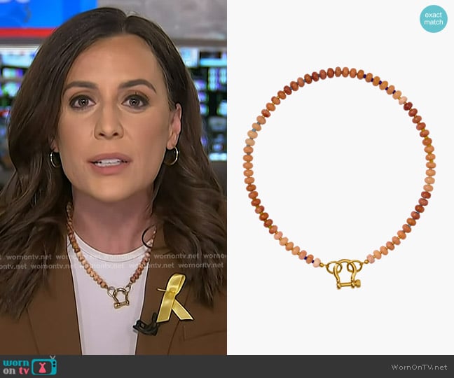 Shop Spicy Dan Bevo Gender Inclusive Peach Quartz Necklace in Peach worn by Hallie Jackson on Today