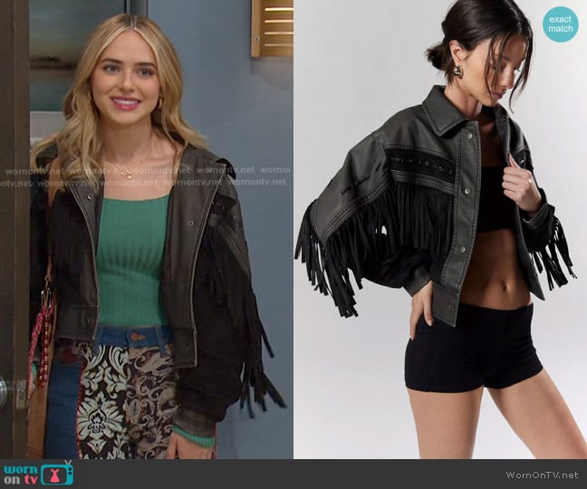 Silence + Noise Hannah Western Fringe Faux Leather Jacket worn by Holly Jonas (Ashley Puzemis) on Days of our Lives