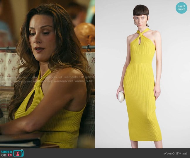 Simkhai Celaena Rib-Knit Halter Midi-Dress in Yellow Plum worn by Bella (Stefania Spampinato) on Landman