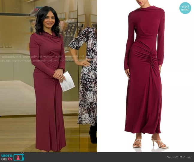 Simkhai Ferrera Long Sleeve Dress in Cranberry worn by Dr. Tara Narula on Good Morning America