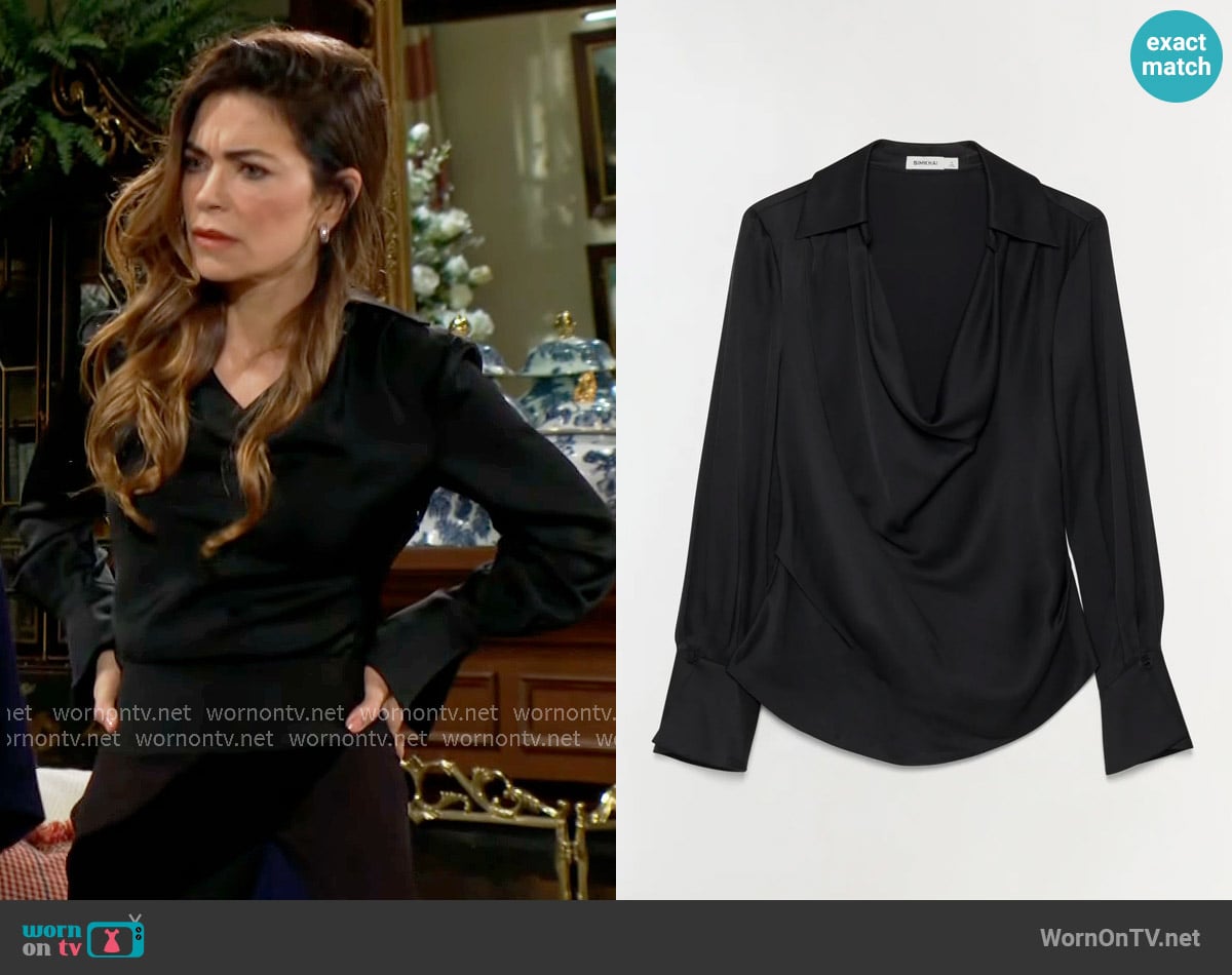 Simkhai Symone Blouse in Black worn by Victoria Newman (Amelia Heinle) on The Young and the Restless