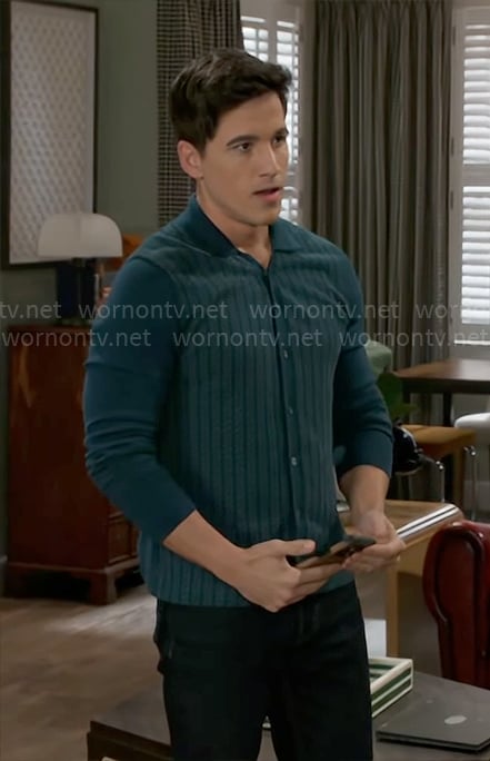 Smitty's green button front knit shirt on Beyond the Gates