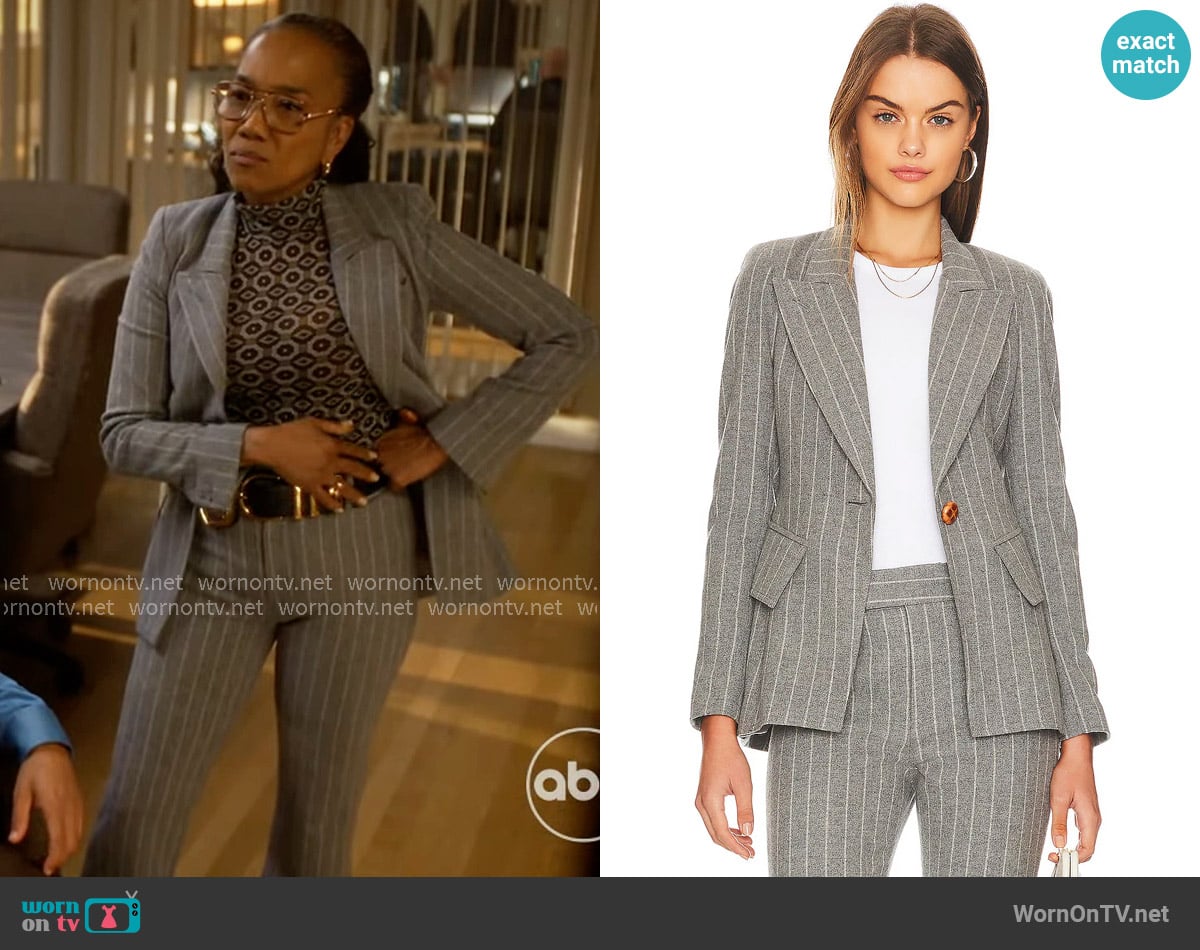 Smythe Lounge Blazer in Flannel Pinstripe worn by Amanda Wagner (Sonja Sohn) on Will Trent