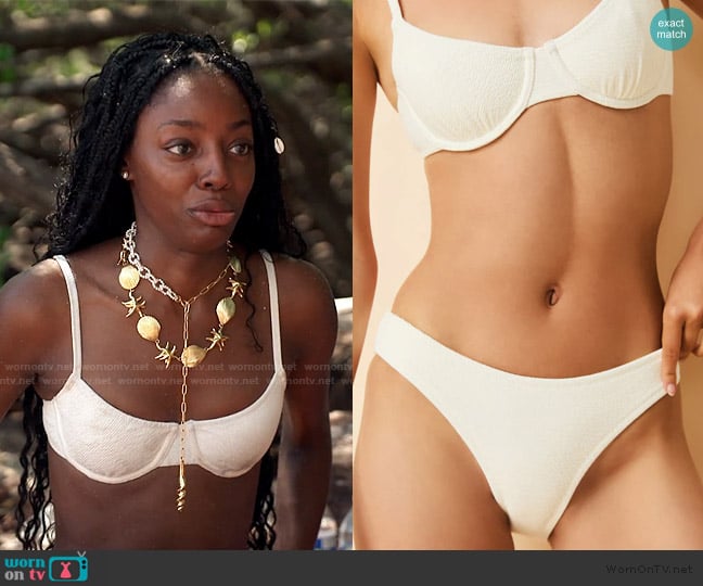 Solid and Striped Eva Bikini Top Cloud Terry Brule worn by Venita Aspen on Southern Charm