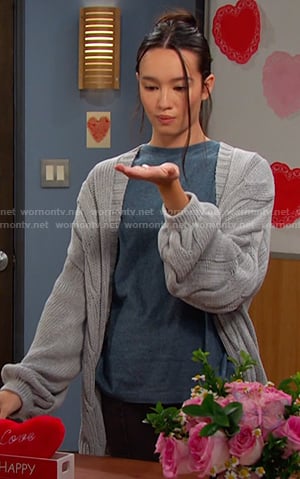 Sophia's grey cable knit cardigan on Days of our Lives