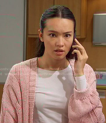 Sophia's pink cable knit cardigan on Days of our Lives