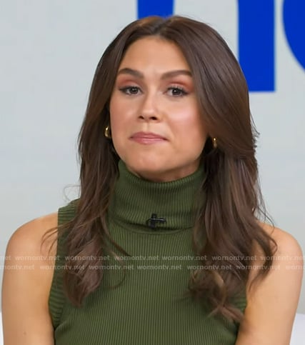 Sophie Flay’s green turtleneck sleeveless knit dress on Good Morning America