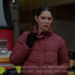 Stella’s dark red puffer jacket on Chicago Fire